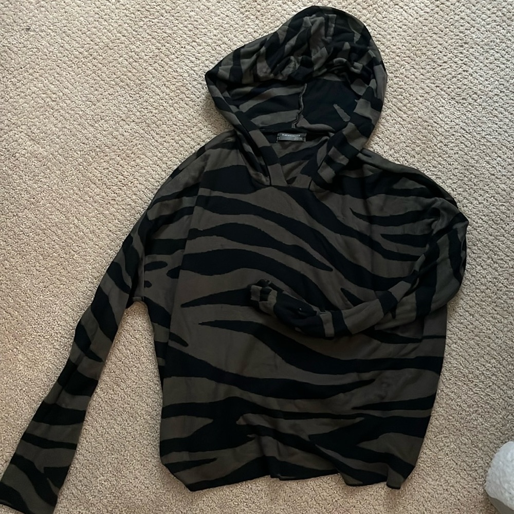 Anthropologie Black and Brown Striped Hoodie